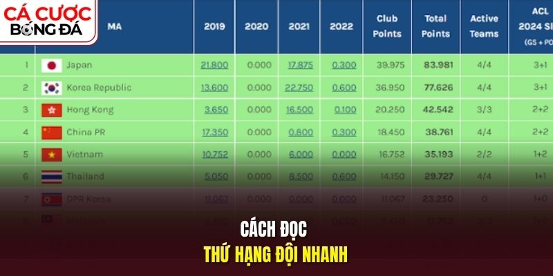 Cách đọc thứ hạng đội nhanh
