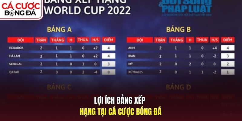 Lợi ích bảng xếp hạng tại Cá cược bóng đá