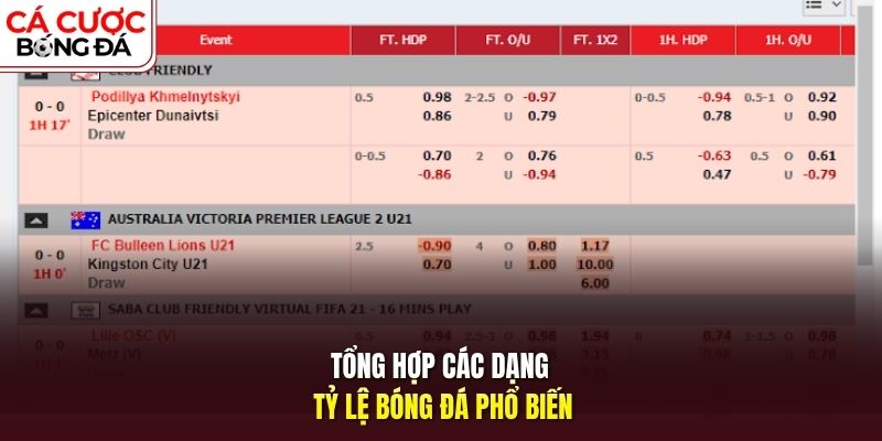 Tổng hợp các dạng tỷ lệ bóng đá phổ biến